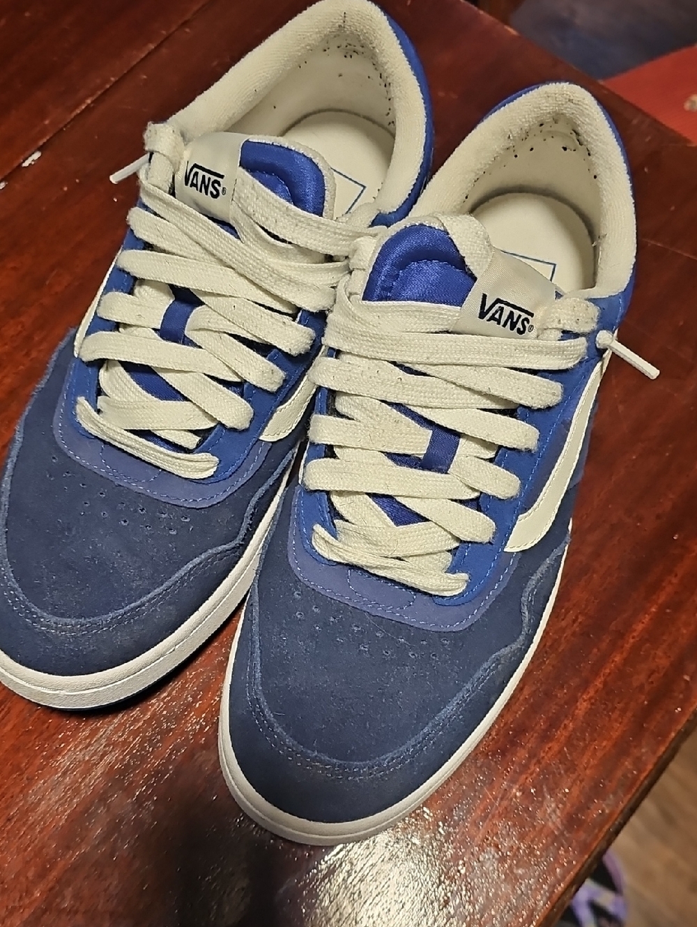 Vans Blue Suede Low-Top Sneakers with Cream Stripe